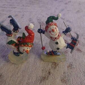 Festive Snowman Figurines with Skis